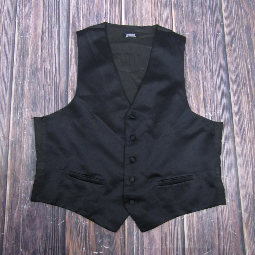 Stafford Vest Mens L Black Classic 3 Piece Suit Waistcoat Belted Polyester